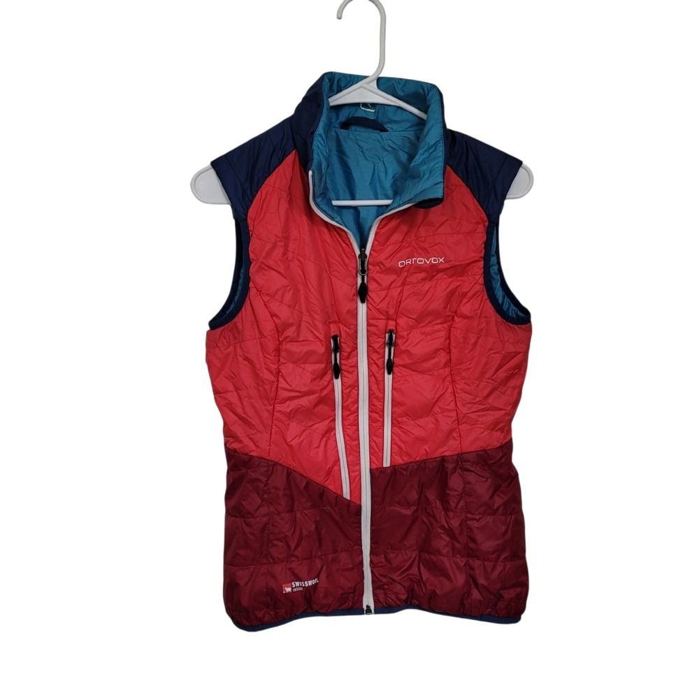 Ortovox Swisswool Piz Grisch Reversible Vest Womens Small Red Blue Insulated
